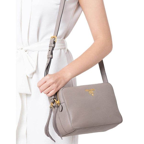 Prada Argilla Grey Vitello Phenix Leather Double Zip Cross Body Bag — photo 11
