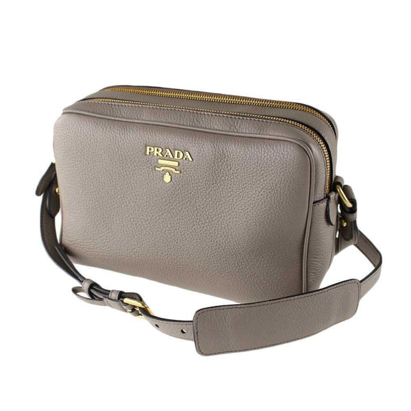 Prada Argilla Grey Vitello Phenix Leather Double Zip Cross Body Bag — photo 9