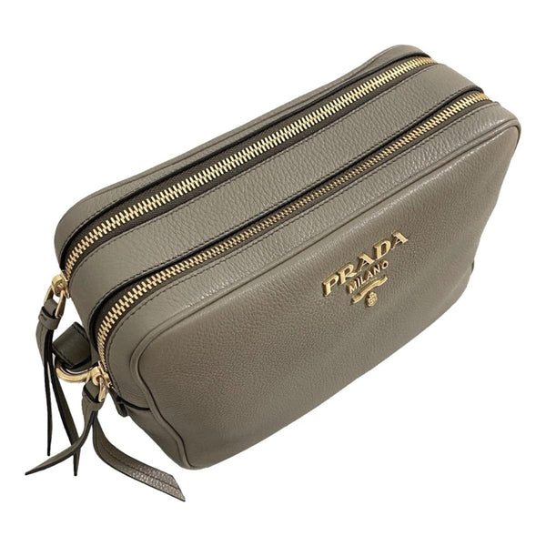 Prada Argilla Grey Vitello Phenix Leather Double Zip Cross Body Bag — photo 8