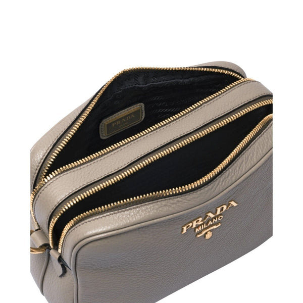Prada Argilla Grey Vitello Phenix Leather Double Zip Cross Body Bag — photo 6