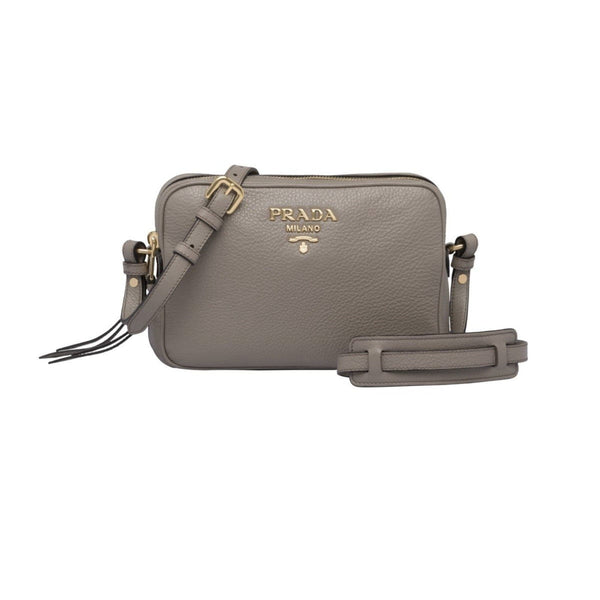 Prada Argilla Grey Vitello Phenix Leather Double Zip Cross Body Bag — photo 3