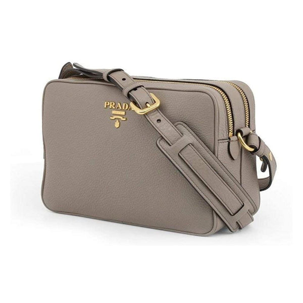 Prada Argilla Grey Vitello Phenix Leather Double Zip Cross Body Bag — photo 2