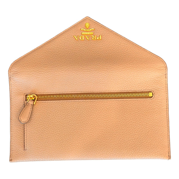 Prada Beige Vitello Grain Leather Envelope Wallet Gold Hardware in Beige, authentic new wallet, image 4