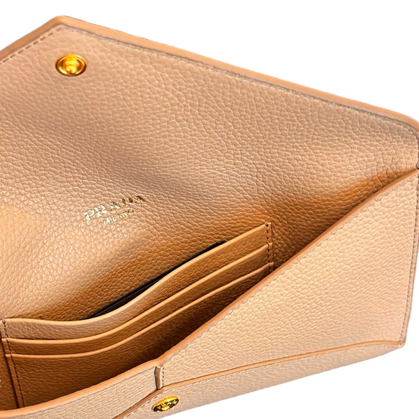 Prada Beige Vitello Grain Leather Envelope Wallet Gold Hardware in Beige, authentic new wallet, image 5
