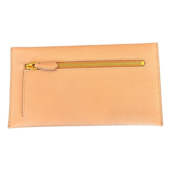 Prada Beige Vitello Grain Leather Envelope Wallet Gold Hardware in Beige, authentic new wallet, image 2