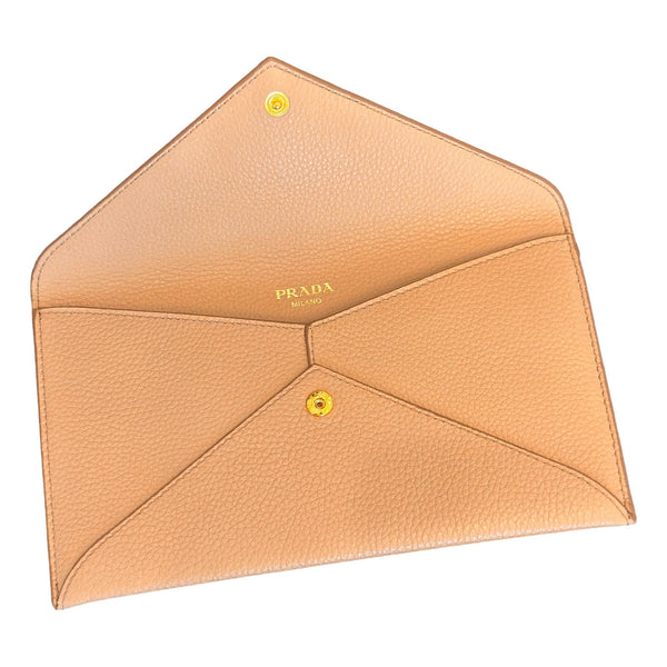 Prada Beige Vitello Grain Leather Envelope Wallet Gold Hardware in Beige, authentic new wallet, image 6
