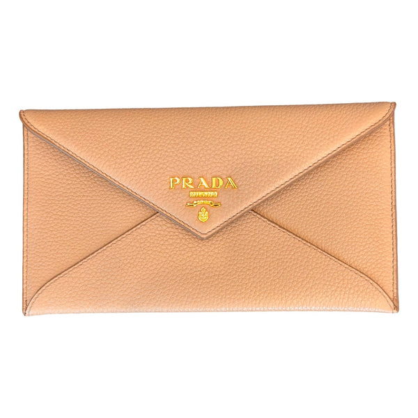 Prada Beige Vitello Grain Leather Envelope Wallet Gold Hardware in Beige, authentic new wallet, image 1