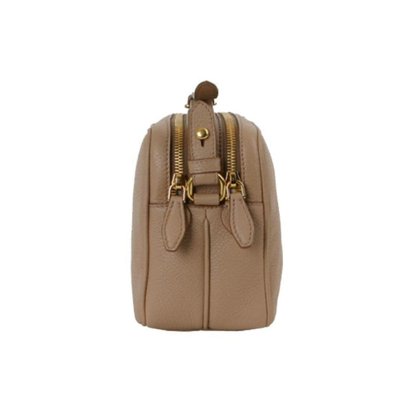 Prada Beige Vitello Phenix Leather Double Zip Crossbody Bag in Cammeo Beige, authentic new handbag, image 3