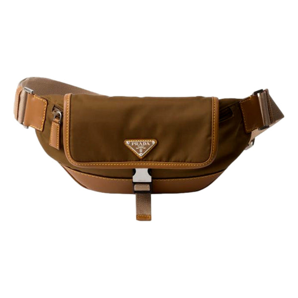 Prada Brown Nylon Leather Trim Belt Bag Waist Bag in Brown, authentic new handbag, image 1
