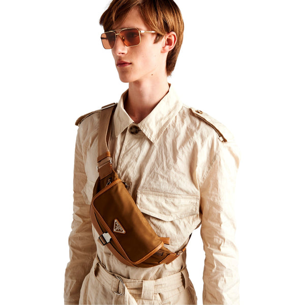 Prada Brown Nylon Leather Trim Belt Bag Waist Bag in Brown, authentic new handbag, image 5