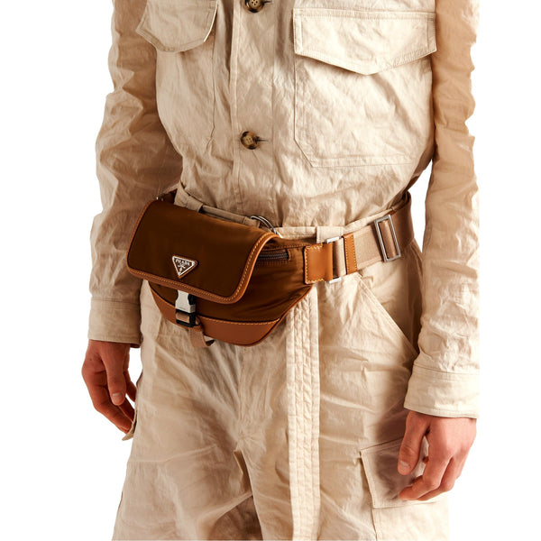 Prada Brown Nylon Leather Trim Belt Bag Waist Bag in Brown, authentic new handbag, image 4