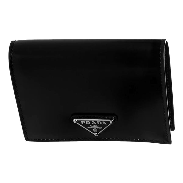 Prada Black Polished Leather Bifold Card Holder Wallet with Triangle Logo in Black, authentic new wallet, image 3