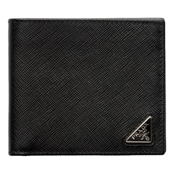 Prada Mens Black Saffiano Leather Bifold Wallet with Triangle Logo in Black, authentic new wallet, image 1