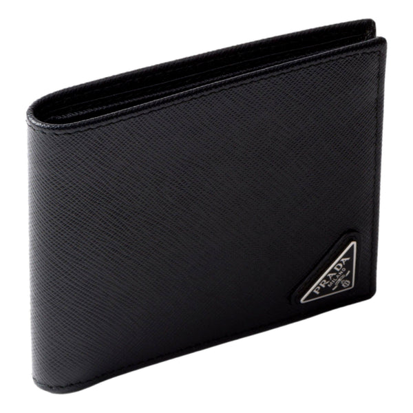Prada Mens Black Saffiano Leather Bifold Wallet with Triangle Logo in Black, authentic new wallet, image 2