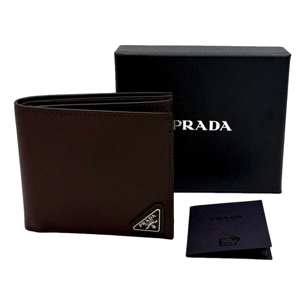Prada Bruciato Dark Brown Saffiano Leather Bifold Wallet in Bruciato Dark Brown, authentic new wallet, image 4