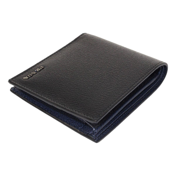 Prada Vitello Micro Grain Leather Bifold Wallet Black Silver Hardware in Black, authentic new wallet, image 4