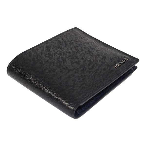 Prada Vitello Micro Grain Leather Bifold Wallet Black Silver Hardware in Black, authentic new wallet, image 3