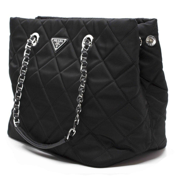 Prada Quilted Tessuto Nylon Chain Shoulder Tote Bag Black — photo 3