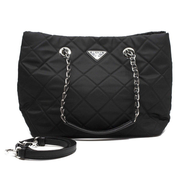 Prada Quilted Tessuto Nylon Chain Shoulder Tote Bag Black — photo 2