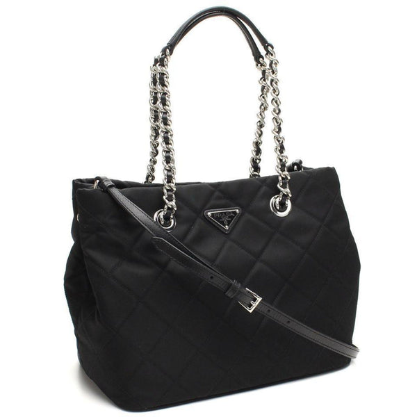 Prada Quilted Tessuto Nylon Chain Shoulder Tote Bag Black — photo 1