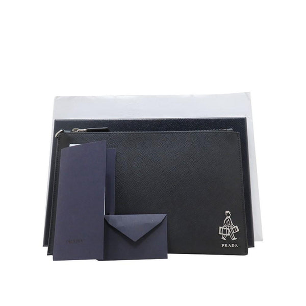 Prada Black Saffiano Voyage Leather Clutch Document Holder in Black, authentic new handbag, image 5