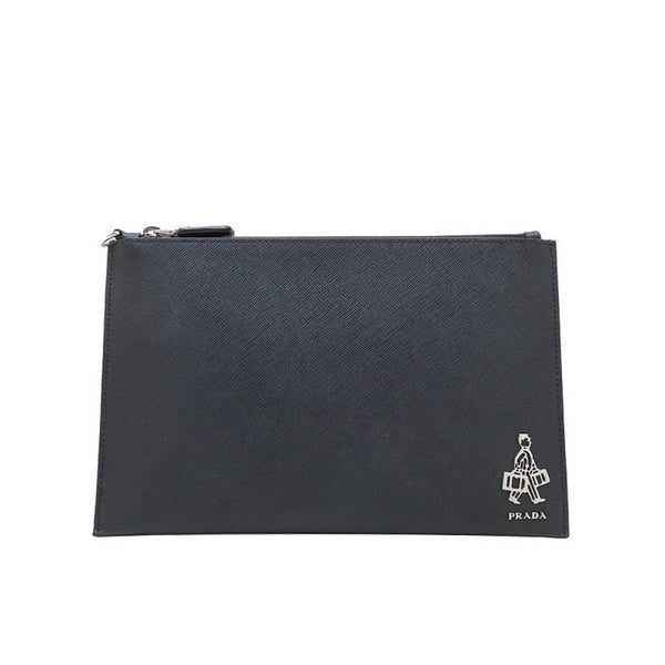 Prada Black Saffiano Voyage Leather Clutch Document Holder in Black, authentic new handbag, image 1