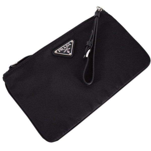 Prada Tessuto Nylon Black Triangle Logo Wristlet Clutch Pouch Bag in Black, authentic new handbag, image 5