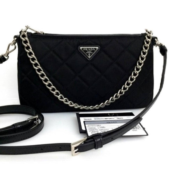 Prada Black Tessuto Nylon Quilted Chain Crossbody Bag — photo 7