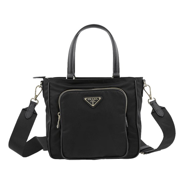 Prada Black Tessuto Nylon and Saffiano Leather Crossbody Satchel in Black, authentic new handbag, image 1