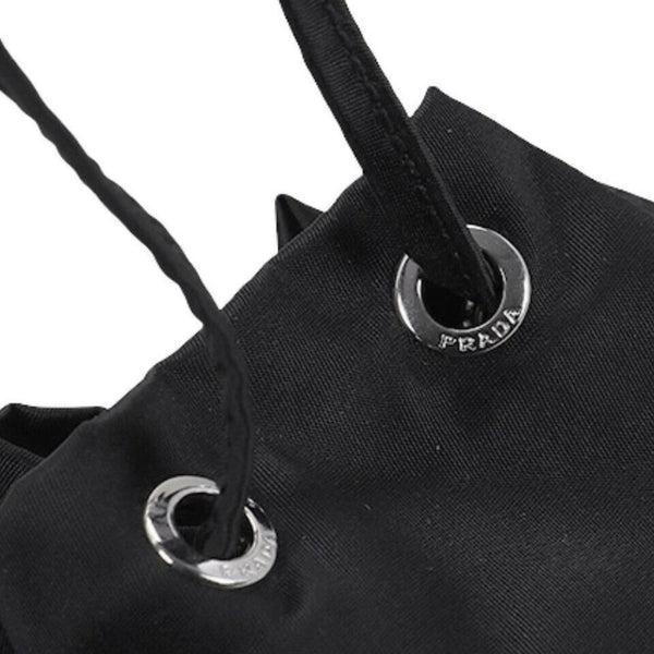 Prada Black Tessuto Nylon Triangle Logo Drawstring Bucket Bag in Black, authentic new handbag, image 9