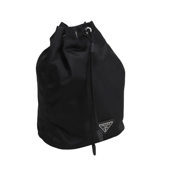 Prada Black Tessuto Nylon Triangle Logo Drawstring Bucket Bag in Black, authentic new handbag, image 3