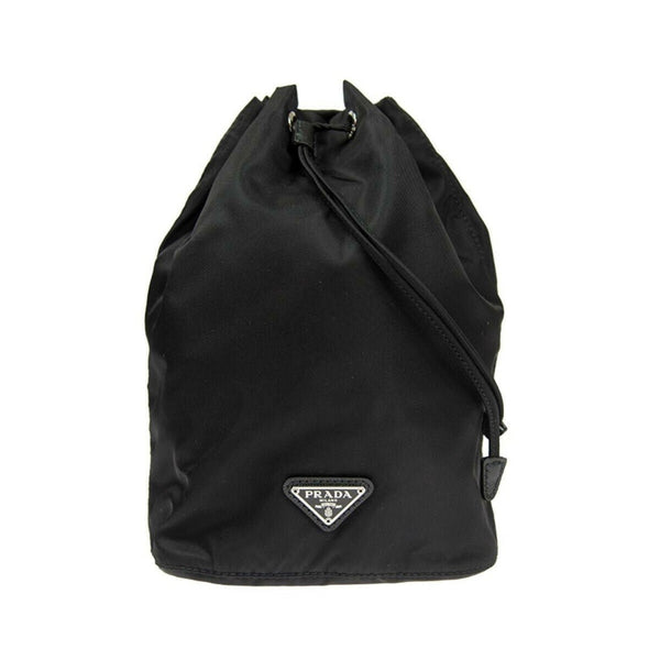 Prada Black Tessuto Nylon Triangle Logo Drawstring Bucket Bag in Black, authentic new handbag, image 1