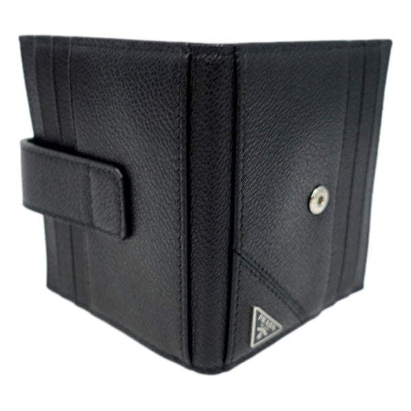 Prada Black Vitello Grain Leather Card Bifold Wallet in Black, authentic new wallet, image 2
