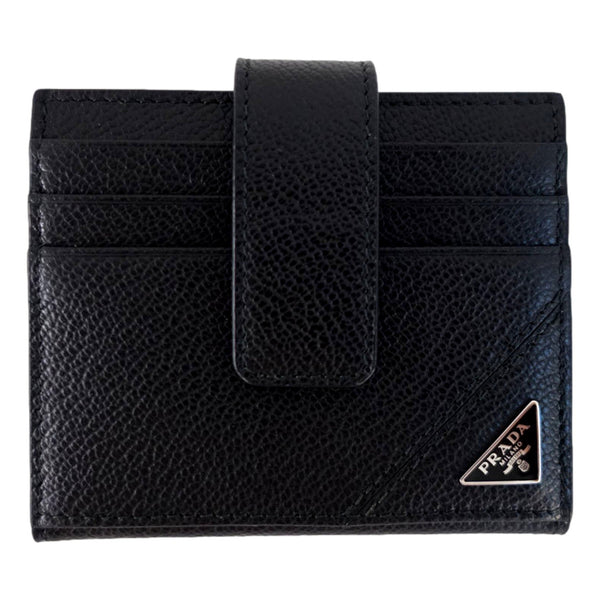 Prada Black Vitello Grain Leather Card Bifold Wallet in Black, authentic new wallet, image 1