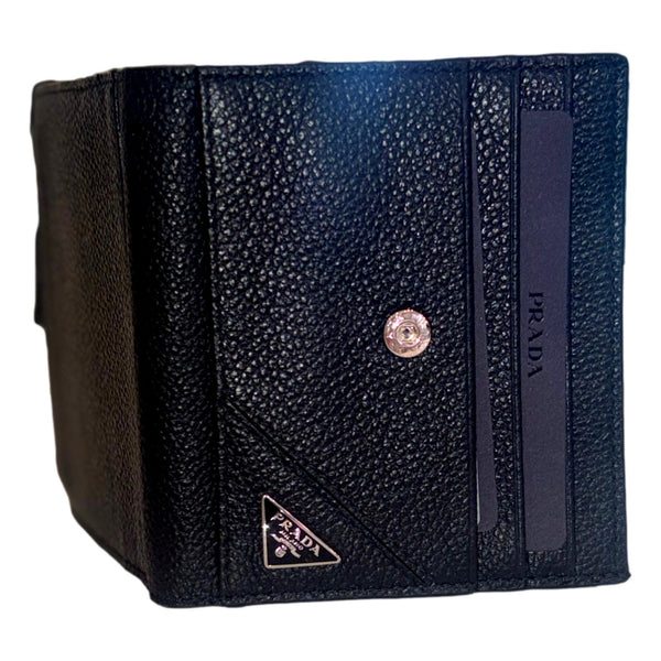 Prada Black Vitello Grain Leather Card Case Bifold Wallet with Zipper Coin Pouch in Black, authentic new wallet, image 6