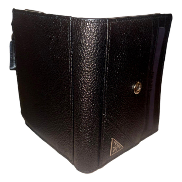 Prada Black Vitello Grain Leather Card Case Bifold Wallet with Zipper Coin Pouch in Black, authentic new wallet, image 9