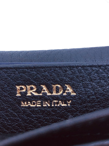 Prada Black Vitello Grain Soft Calf Leather Credit Card Case Wallet in Black, authentic new wallet, image 5