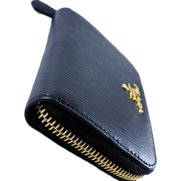 Prada Black Vitello Move Leather Gold Zip Coin Purse Wallet in Black, authentic new wallet, image 3