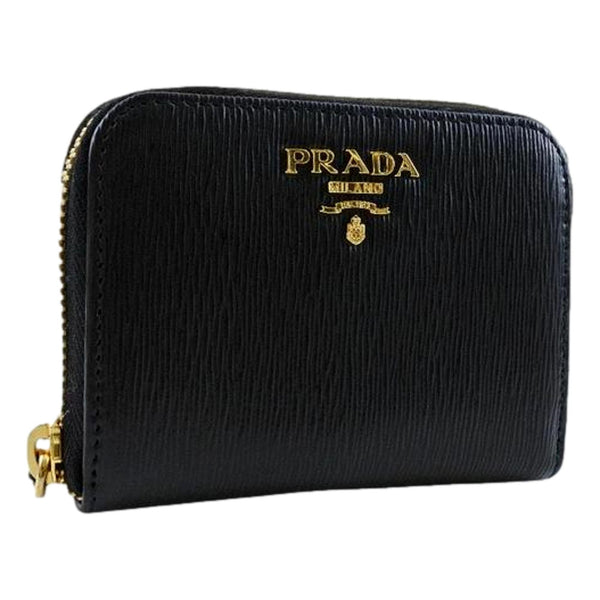 Prada Black Vitello Move Leather Gold Zip Coin Purse Wallet in Black, authentic new wallet, image 1