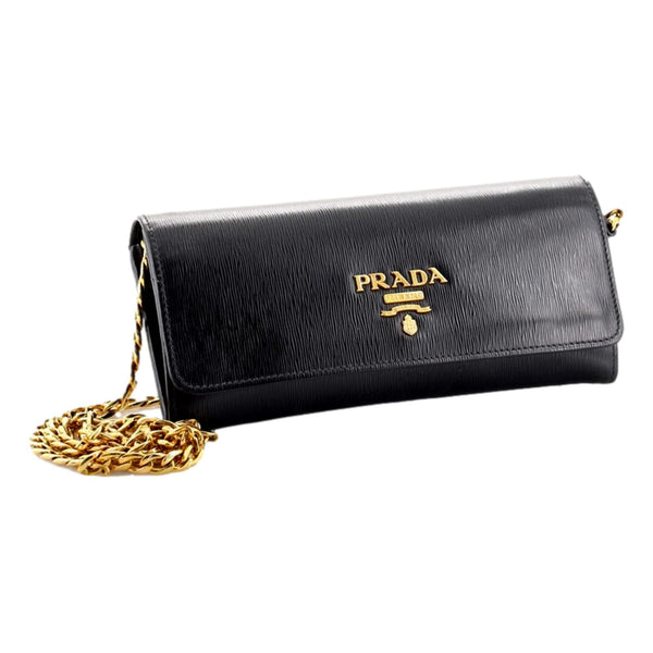 Prada Black Vitello Move Leather Chain Crossbody Wallet Clutch in Black, authentic new handbag, image 1