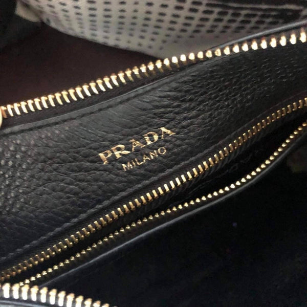 Prada Black Vitello Phenix Leather Web Stripe Strap Crossbody in Black, authentic new handbag, image 9