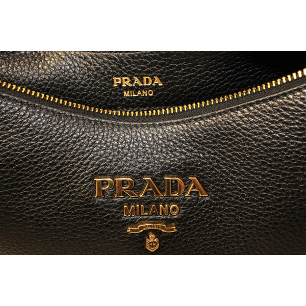 Prada Black Vitello Phenix Leather Web Stripe Strap Crossbody in Black, authentic new handbag, image 8