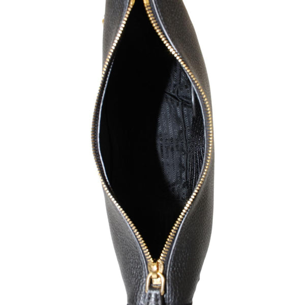 Prada Black Vitello Phenix Leather Web Stripe Strap Crossbody in Black, authentic new handbag, image 6