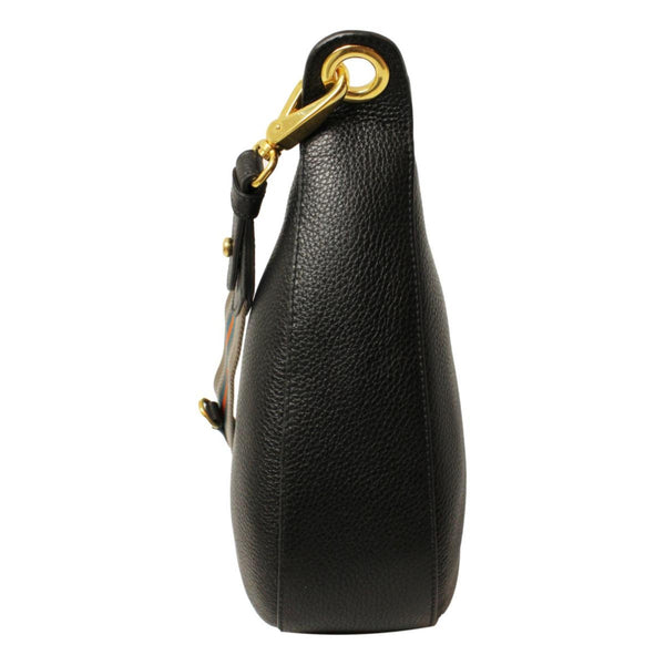Prada Black Vitello Phenix Leather Web Stripe Strap Crossbody in Black, authentic new handbag, image 3