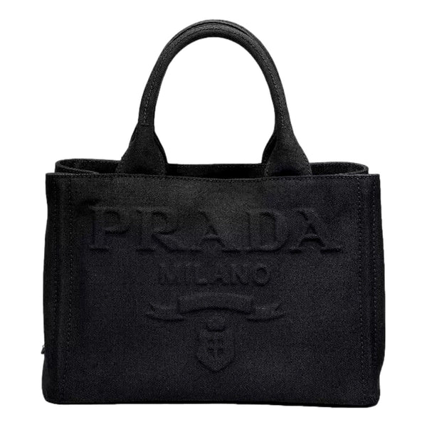 Prada Canapa Black Canvas Logo Tote Handbag Medium in Black, authentic new handbag, image 1