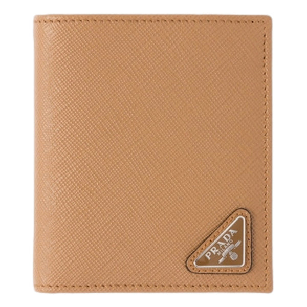 Prada Caramel Saffiano Leather Silver Triangle Logo Bifold Card Holder Wallet in Caramel, authentic new wallet, image 1
