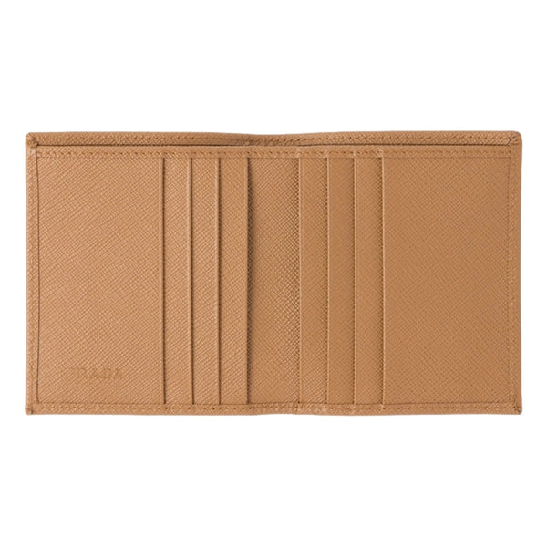 Prada Caramel Saffiano Leather Silver Triangle Logo Bifold Card Holder Wallet in Caramel, authentic new wallet, image 4