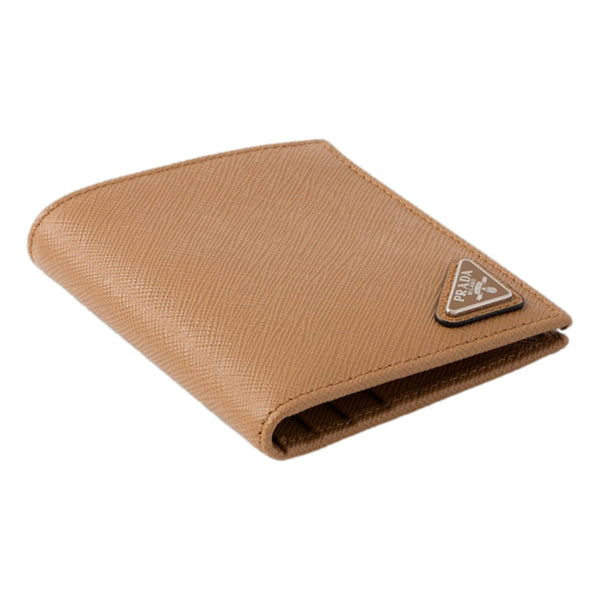 Prada Caramel Saffiano Leather Silver Triangle Logo Bifold Card Holder Wallet in Caramel, authentic new wallet, image 2