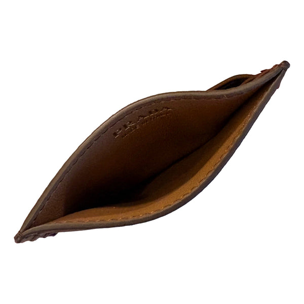 Prada Caramel Soft Grain Leather Gold Embossed Logo Card Holder Wallet in Caramel, authentic new wallet, image 5