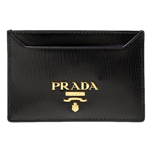 Prada Black Vitello Move Leather Gold Logo Card Holder Wallet in Black, authentic new wallet, image 1